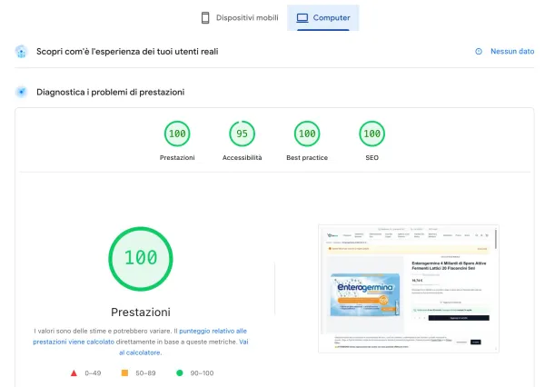 Speed Insight Desktop — Punteggio Lighthouse ottimale su desktop